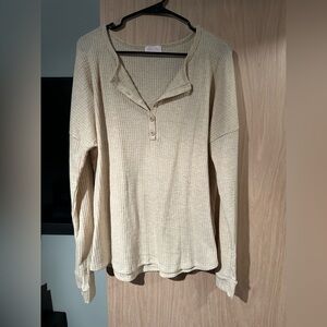 Pink Lily Cream Button Down Waffle Knit Top